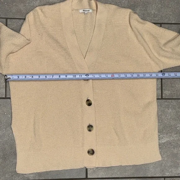 Madewell Birchmoor Cardigan Sweater Relaxed Fit Textured Ribbed Beige Large $98 - Picture 10 of 13